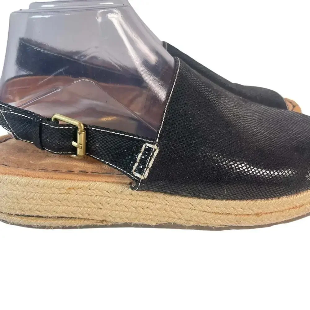 Naturalizer Black Espadrille Comfort Wedge Peep Toe Sandals Womens 9.5